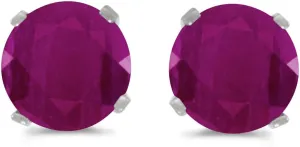 1 Carat Total Weight Natural Round Ruby Stud Earrings Set in 14k White Gold