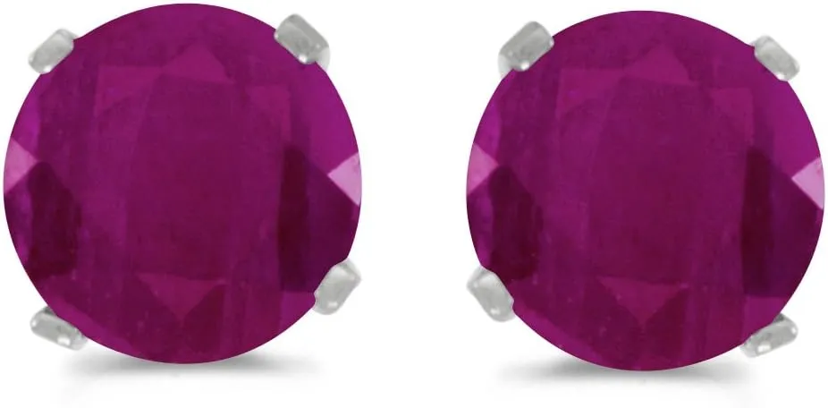 1 Carat Total Weight Natural Round Ruby Stud Earrings Set in 14k White Gold