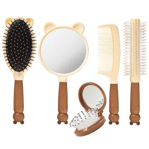1 Set 5 Pcs Hair Brush and Comb Set for Girls, Mirror Comb Set for Girl, Hair Comb Set,Brush Set, Girl Hair Comb, Girl Mirror Set, Brush Set for Girls Sisters, A Portable Pocket Hair Brush with Mirror