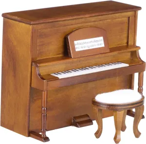 1 Set Miniature Dollhouse Upright Piano with Stool Walnut Color Mini House Accessories for Creative Decoration and Realistic Detail Miniature Crafts