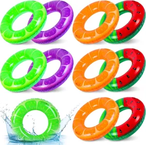 10 Pcs Inflatable Pool Floats for Adults, 29 Inch Fruit Tube Rings Watermelon Grape Orange Lemon Swimming Rings, Fruit Tubes for Beach Swimming Party Decorations