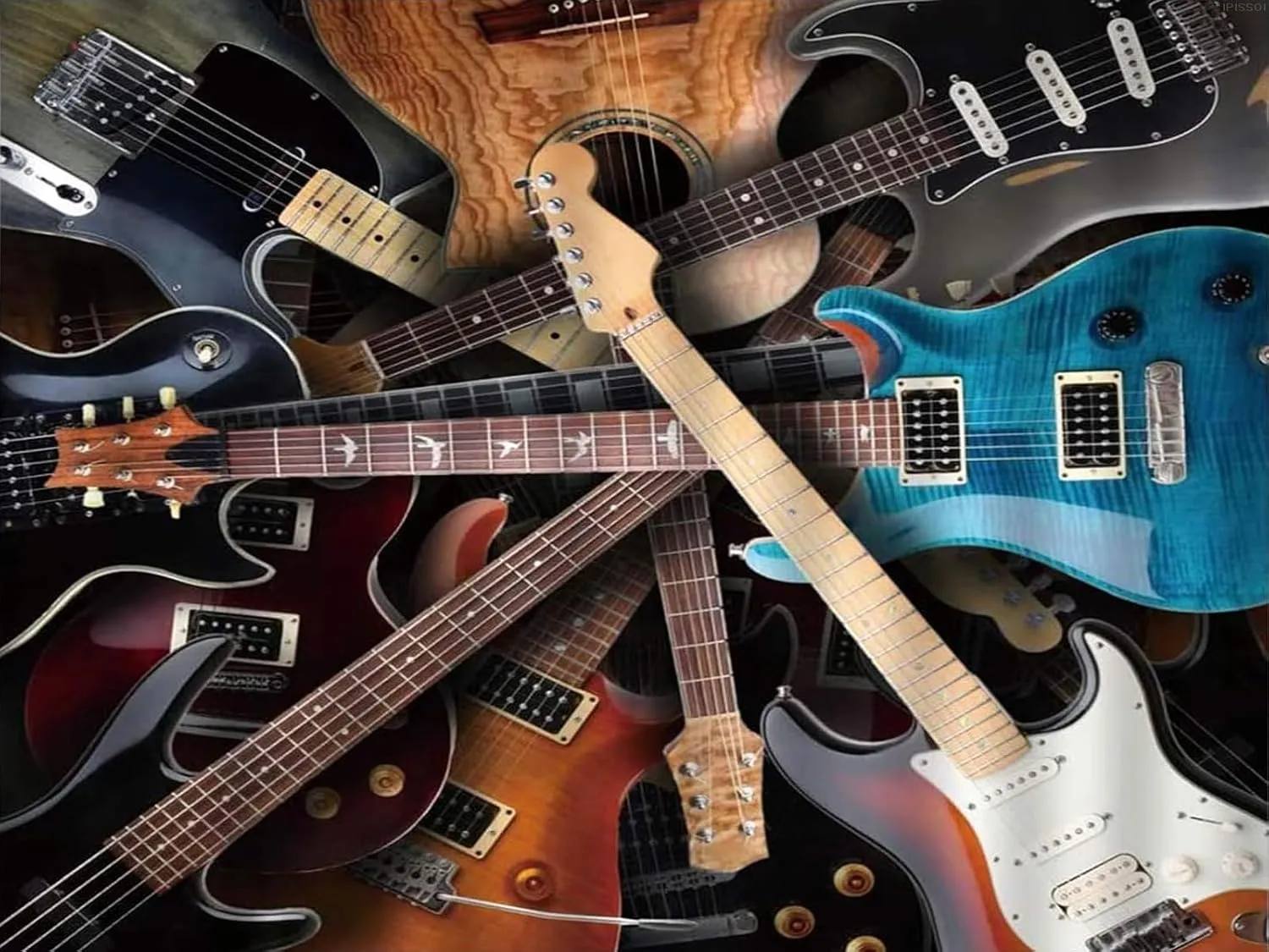 1000 Piece Great Jigsaw Puzzle for Adults and Kids - Music by Number, Musical Instruments Kinds of Guitar Cool Rock Jigsaw Puzzle for Home Decoration Toys and Games