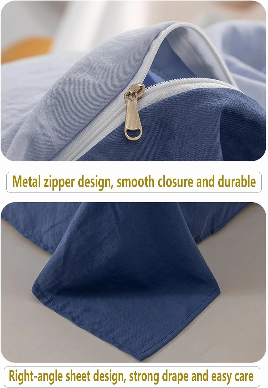 100% Washed Cotton Duvet Cover Set King Size, Soft Linen Feel Comforter Cover Set, Simple Double Solid Color Bedding Set, with Zipper Closure All-Season,Green,Twin