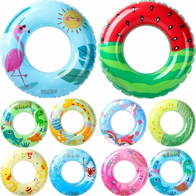 10 Pcs Inflatable Pool Floats Kids Beach Swim Tubes Ring Pool Tube Dinosaur Sea Animal Fruit Mermaid Unicorn Swim Rings for Kids Adults Summer Swimming Pool Lake Beach Party