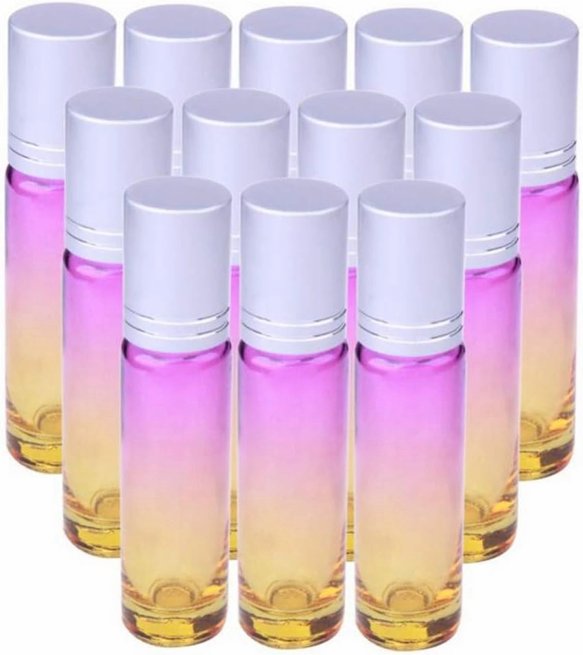 10pcs Color Glass Essential Oil Roller Bottles 10ml Rose Quartz Stone Roll W3524