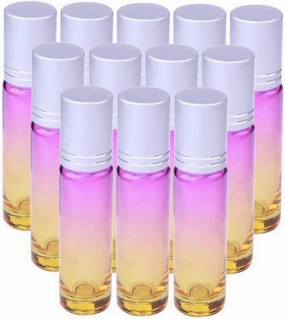 10pcs Color Glass Essential Oil Roller Bottles 10ml Rose Quartz Stone Roll W3524