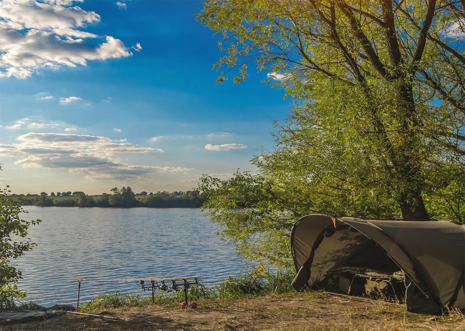 10x8ft Fabric Lakeside Fishing Backdrop Forest Lake Shore Camping Fishing Sunset Scenery Background Fishing Adventures Party Decorations Photo Studio Props