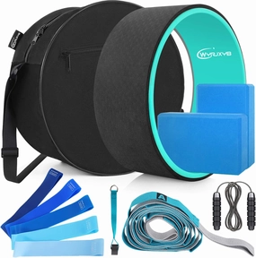 11-in-1 Yoga Accessory Set - Wheel, Blocks, Bands, Bag & Jump Rope for Stretching & Backbends