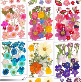120 PCS Real Pressed Flowers, Natural Dried Pressed Flowers for Resin, Dried Florals Dry Flowers Leaves Kit with Tweezers for Scrapbooking DIY Art Crafts, Mother’s Day Birthday Gift