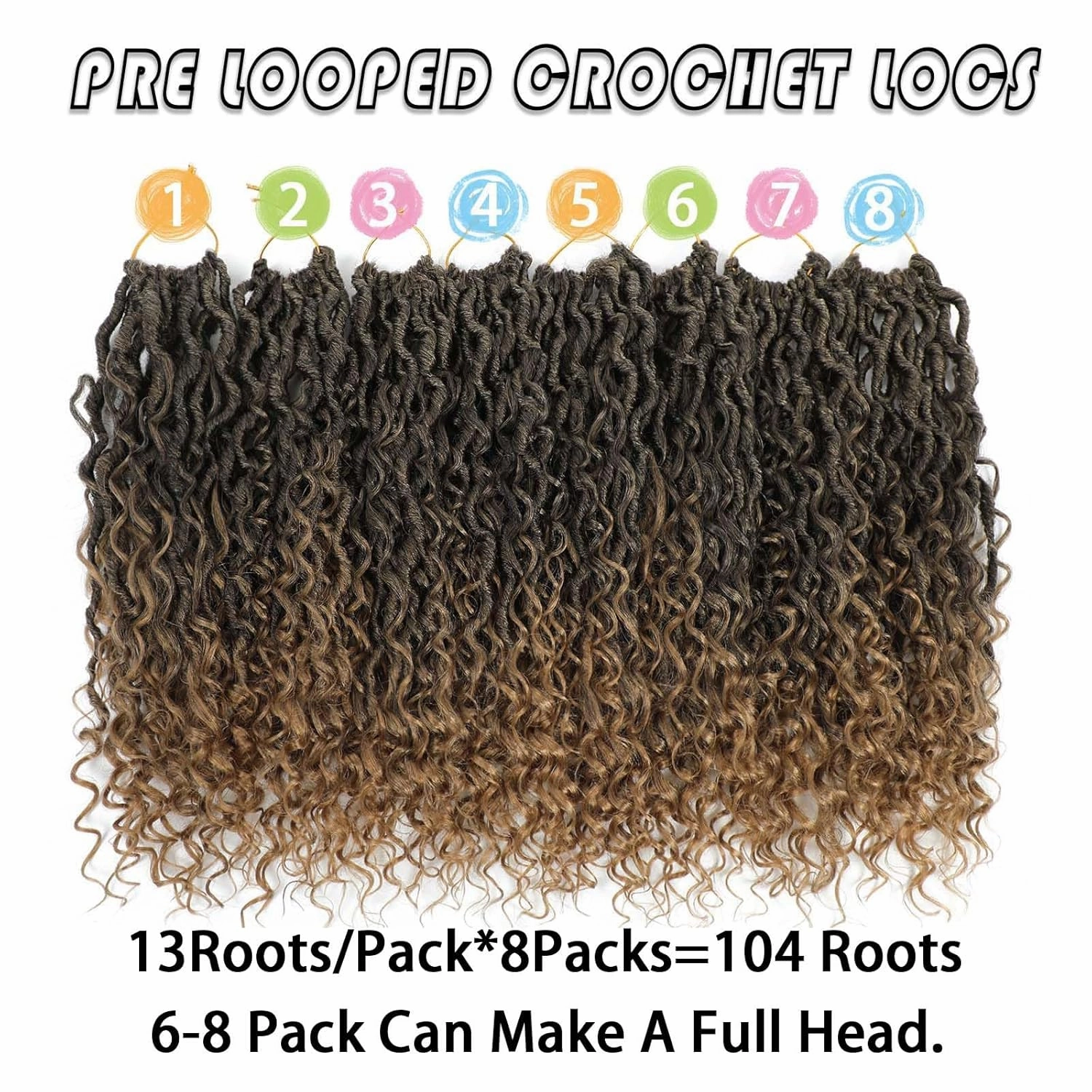 12 Inch 8 Packs Goddess Locs Crochet Hair Faux Locs Crochet Hair for Women Pre Looped River Locs Hair with Curly Ends Synthetic (12 Inch 8 Packs, #1B/27)