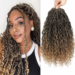 12 Inch 8 Packs Goddess Locs Crochet Hair Faux Locs Crochet Hair for Women Pre Looped River Locs Hair with Curly Ends Synthetic (12 Inch 8 Packs, #1B/27)