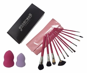 12 Pieces Makeup Brush Set, Pink with Makeup Blender Sponge and Travel Essentials Case