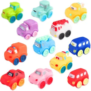 12Pcs Soft Rubber Car Toys, Bath Toys Vehicles for Baby Toddlers Boys and Girls Kids Easter Basket Stuffers Baby Shower Stuffers Party Favors Gifts