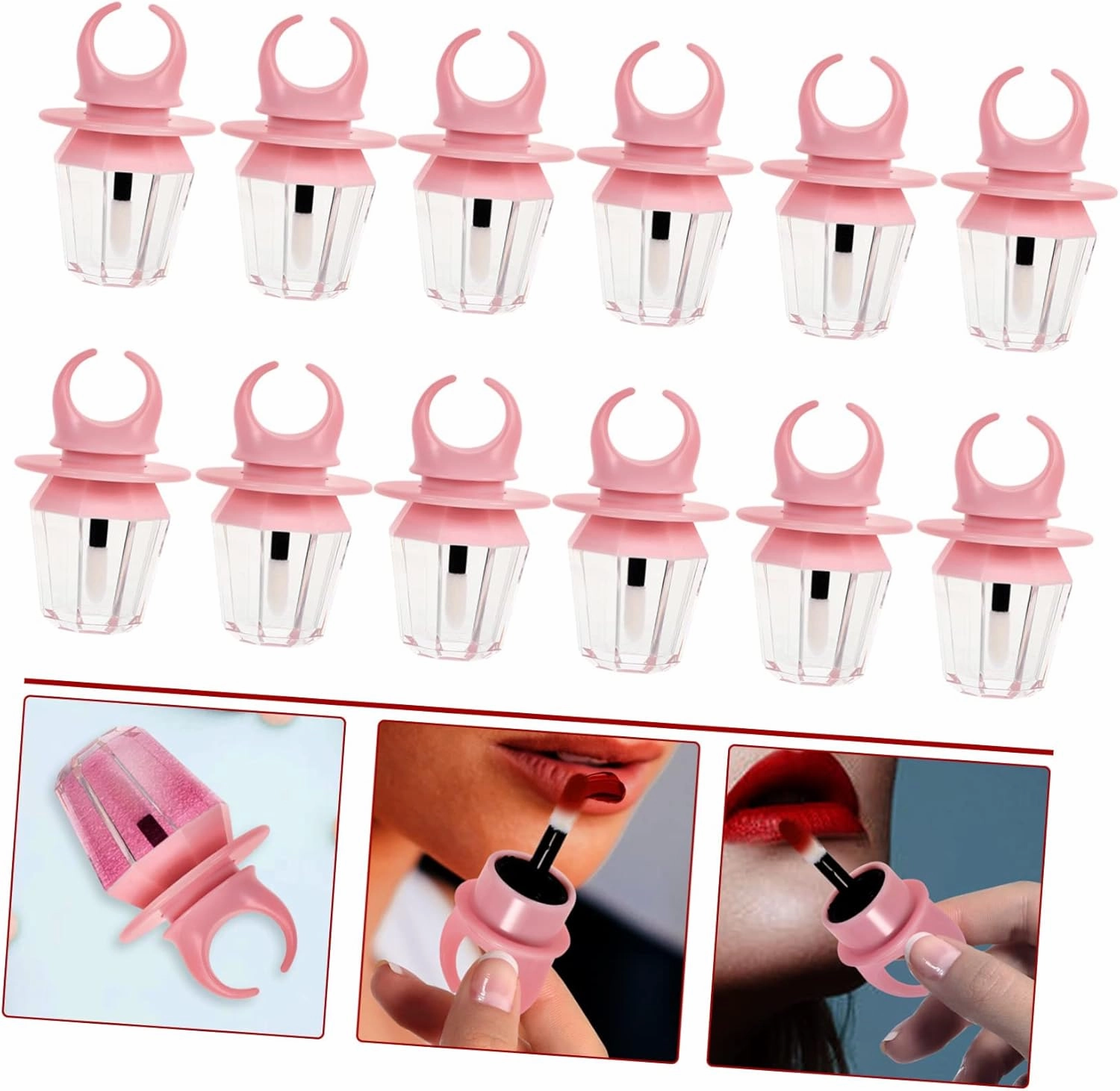 12pcs Lip Gloss Tube Women’s Rings Containers Clear Cosmetic Container Lip Gloss Empty Tubes Lip Wand Applicator Lip Tint Lip Oil Bottles Lipstick Stand Pink Plastic Printable