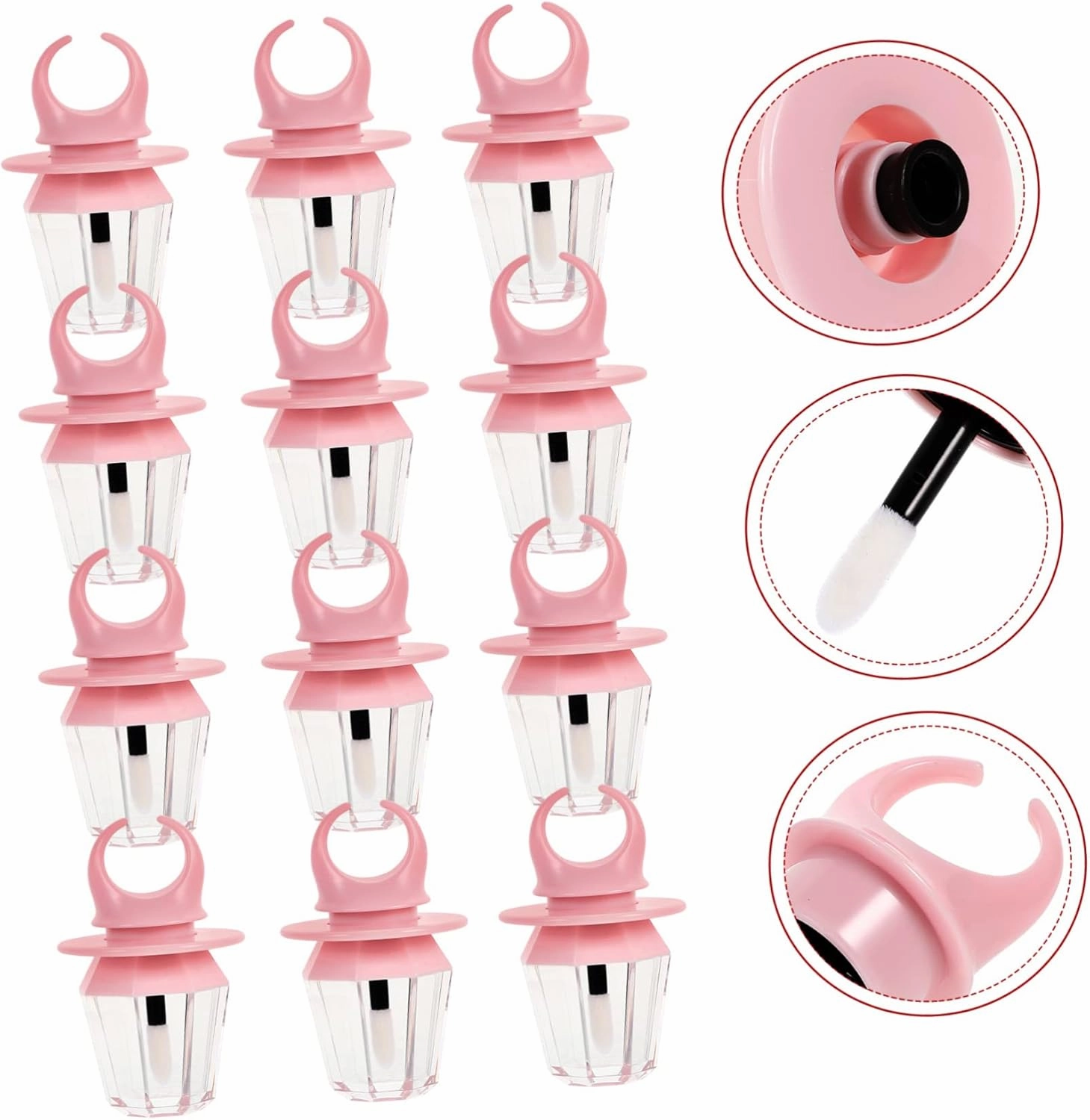 12pcs Lip Gloss Tube Women’s Rings Containers Clear Cosmetic Container Lip Gloss Empty Tubes Lip Wand Applicator Lip Tint Lip Oil Bottles Lipstick Stand Pink Plastic Printable
