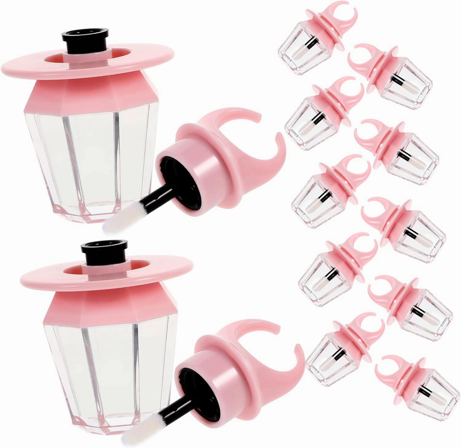 12pcs Lip Gloss Tube Women’s Rings Containers Clear Cosmetic Container Lip Gloss Empty Tubes Lip Wand Applicator Lip Tint Lip Oil Bottles Lipstick Stand Pink Plastic Printable