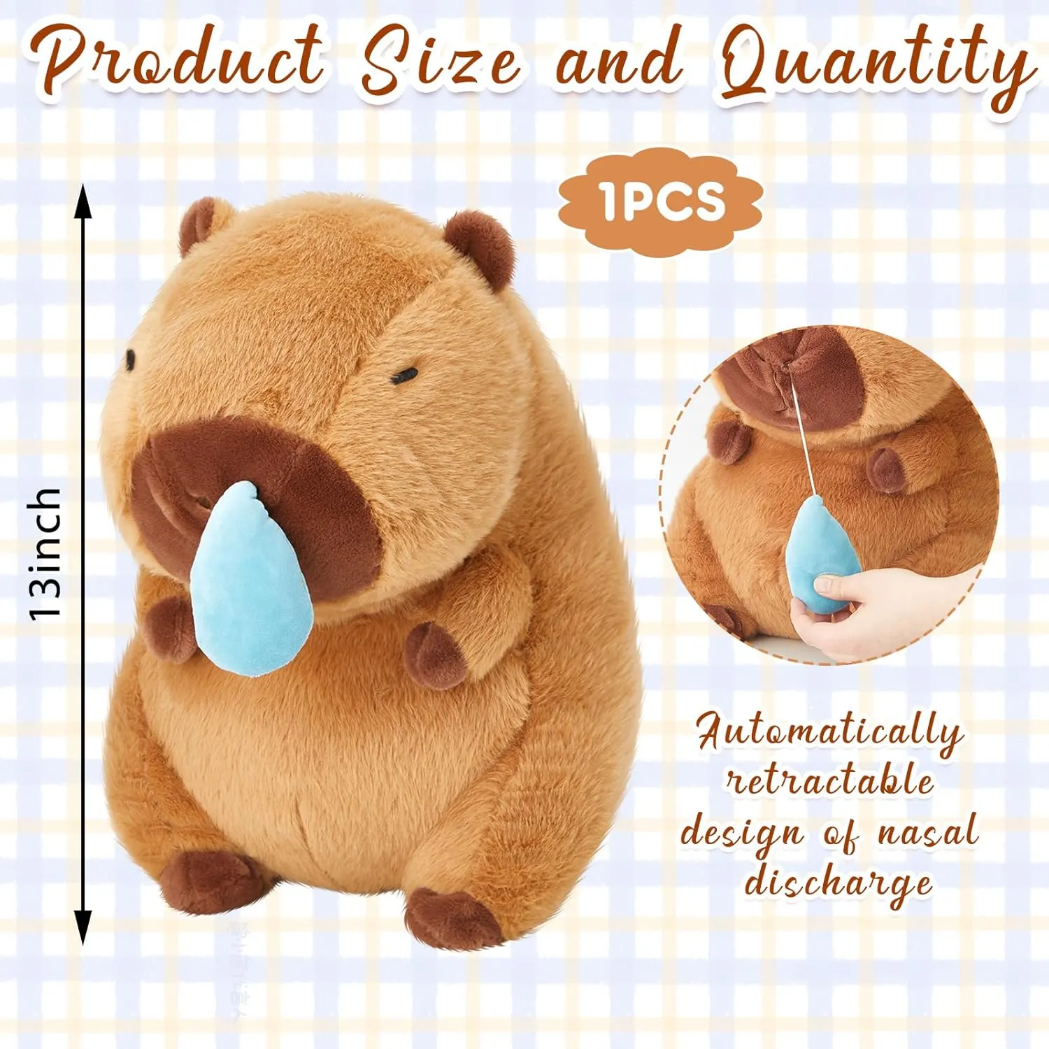 13 Inch Capybara Stuffed Animals Capybara Plush Toy Soft and Comfortable Brown Doll Pillow for Girls and Boys, Home Decoration, Birthday Gift(Snot)