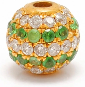 14K Solid Gold Round Beads – 6mm Pavé Diamond & Tsavorite Accents, Handmade Jewelry Charms, Luxury Bead for Custom Jewelry, Gift for Her