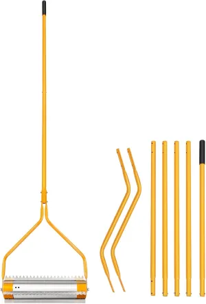 18ft Aquatic Weed & Sludge Tiller, Lake & Pond Weed Removal Tool, Rid Weeds Roots and Muck Buildup, 5 Aluminum Handles, 6 Preassembled Stainless Steel Blades, Super Easy Assembly, Yellow