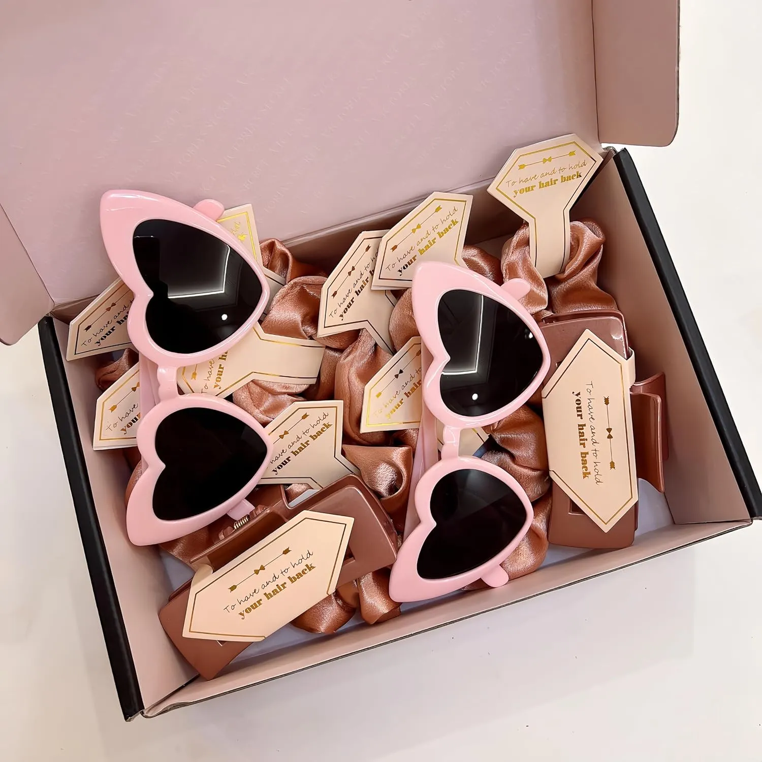 18pcs Scrunchies Proposal Gifts square 4.1inch Bachelorette Hair Claws Clips Girls heart sunglasses gift for Wedding Party Favors (White&Rose Gold)