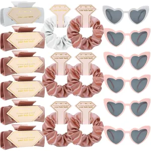 18pcs Scrunchies Proposal Gifts square 4.1inch Bachelorette Hair Claws Clips Girls heart sunglasses gift for Wedding Party Favors (White&Rose Gold)