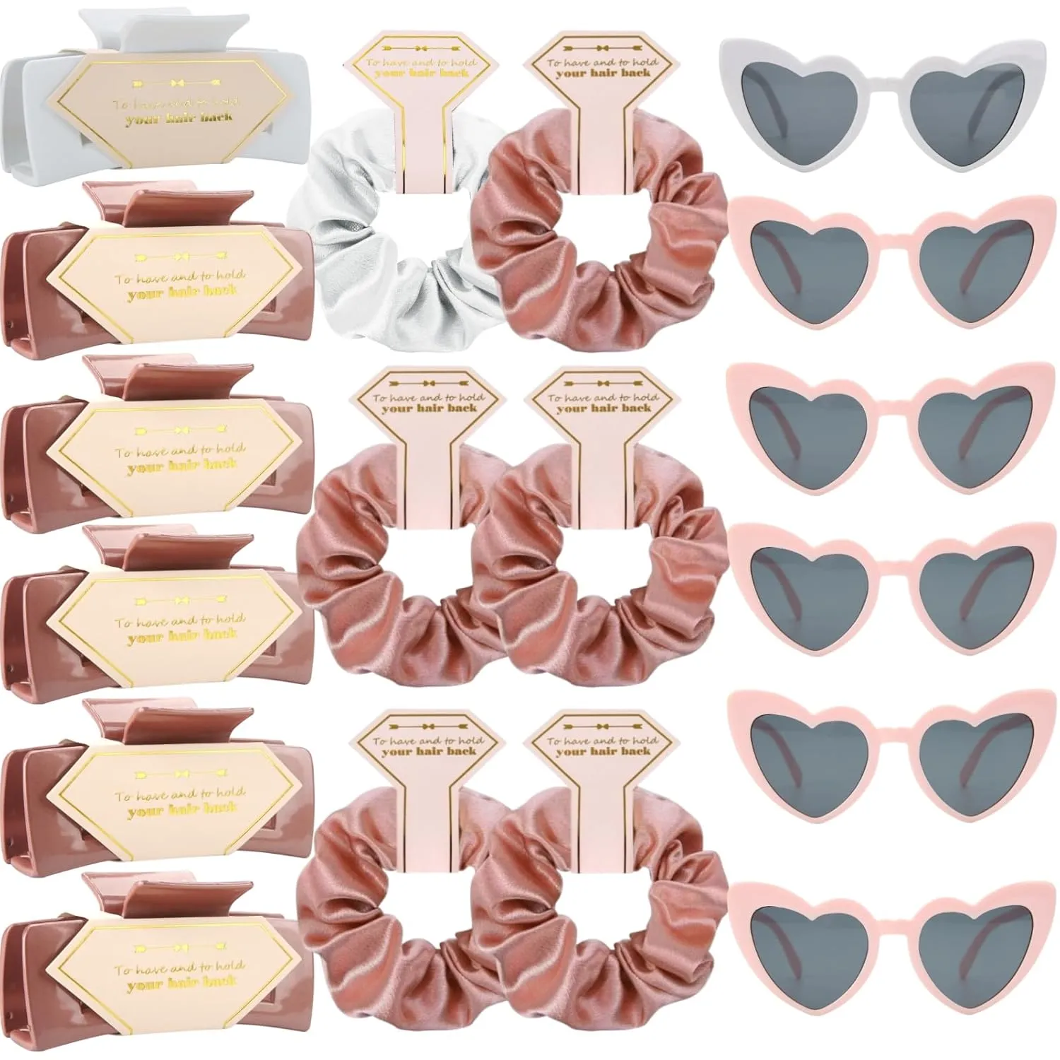 18pcs Scrunchies Proposal Gifts square 4.1inch Bachelorette Hair Claws Clips Girls heart sunglasses gift for Wedding Party Favors (White&Rose Gold)