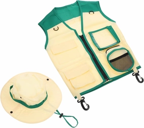 1 Set Explorer Clothing Outdoor Hat Vest Kit Kids Vest Hat Kids Outdoor Exploration Hat Kids Kits Hats for Kids Outdoor Explorer Toy Vest Polyester Cosplay Camping Hat Child Green