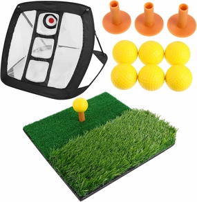 1set Nylon Golf Practice Net Set Hitting Mat Tee Pu Portable Training for Enhanced Range Accuracy Tear Resistant Design