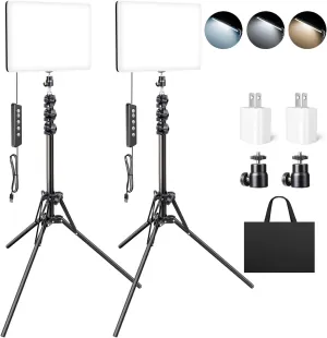 2 Pack LED Video Light Kit, Studio Lights, Scrhot Photography Lighting with 64" Tripod Stand, Dimmable 2800-8400K Podcast Lighting Panel for Video Recording/Game Live Streaming/YouTube