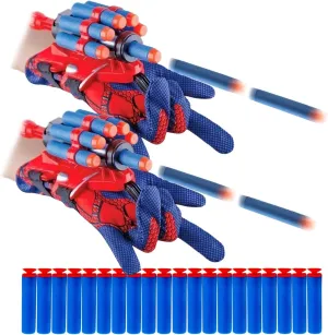 2 Sets Spider Web Shooters Cosplay Launcher Gloves with Wrist Toy Set Hero Webs Shooter Easter Basket Stuffers