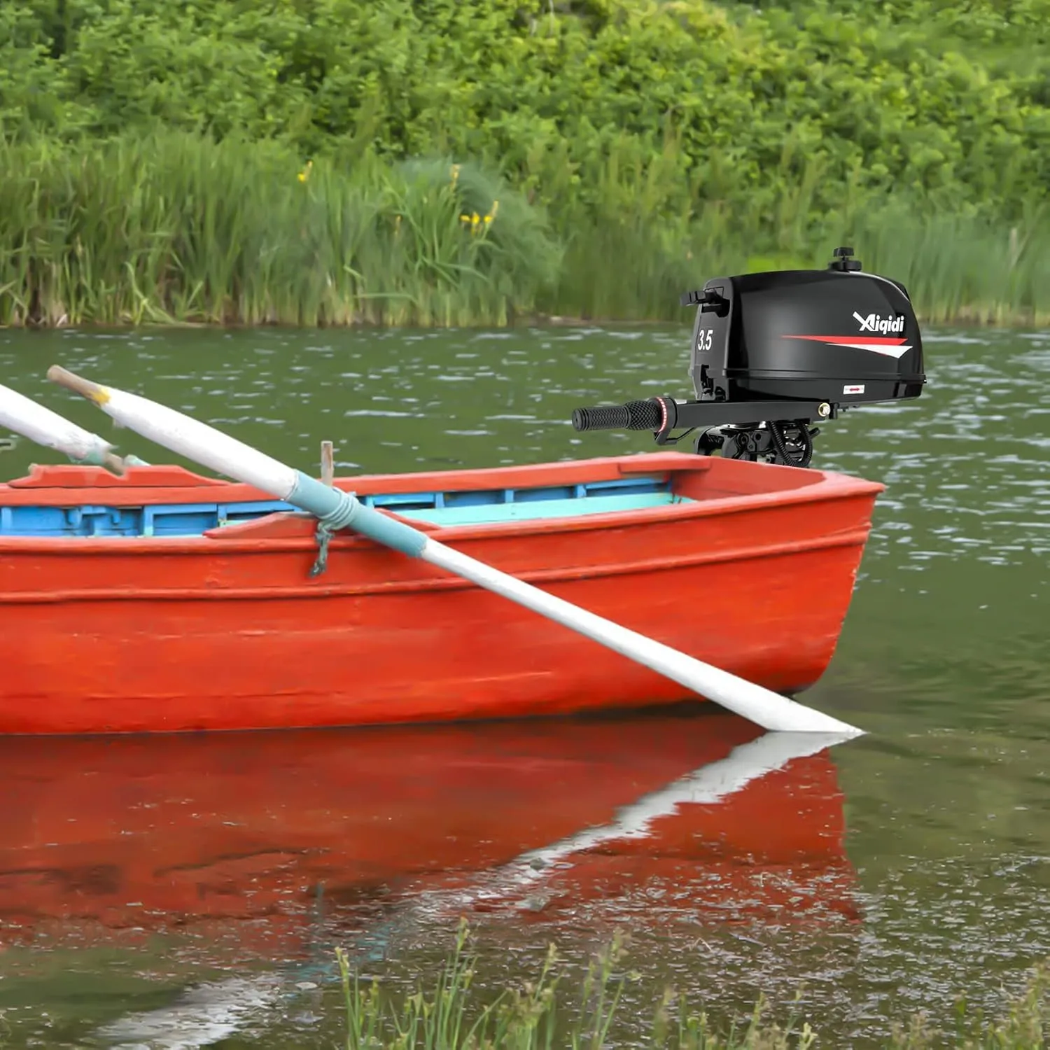 2 Stroke 3.5 HP Outboard Motor Engine Water Cooling System Heavy Duty Boat Engine Tiller Control 2.5KW 5000R/Min   Tool Bag For Fishing Aquaculture Outdoor Exploration
