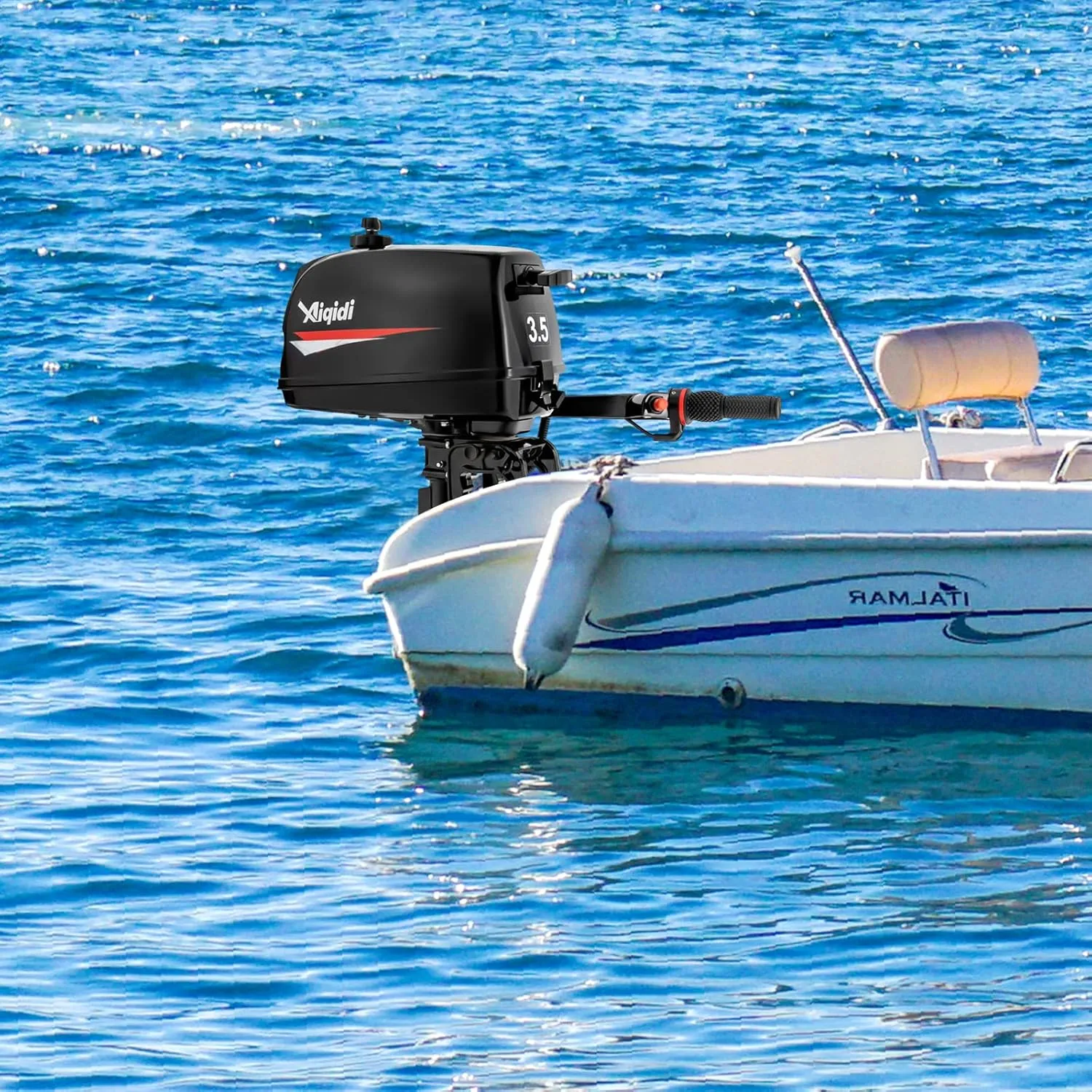2 Stroke 3.5 HP Outboard Motor Engine Water Cooling System Heavy Duty Boat Engine Tiller Control 2.5KW 5000R/Min   Tool Bag For Fishing Aquaculture Outdoor Exploration