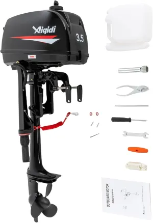 2 Stroke 3.5 HP Outboard Motor Engine Water Cooling System Heavy Duty Boat Engine Tiller Control 2.5KW 5000R/Min   Tool Bag For Fishing Aquaculture Outdoor Exploration