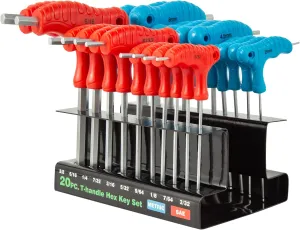 20-piece T-Handle Allen Hex Key Wrench Set, Long Arm Ball-head Design, Metric (2mm-10mm), Imperial (3/32"-3/8")