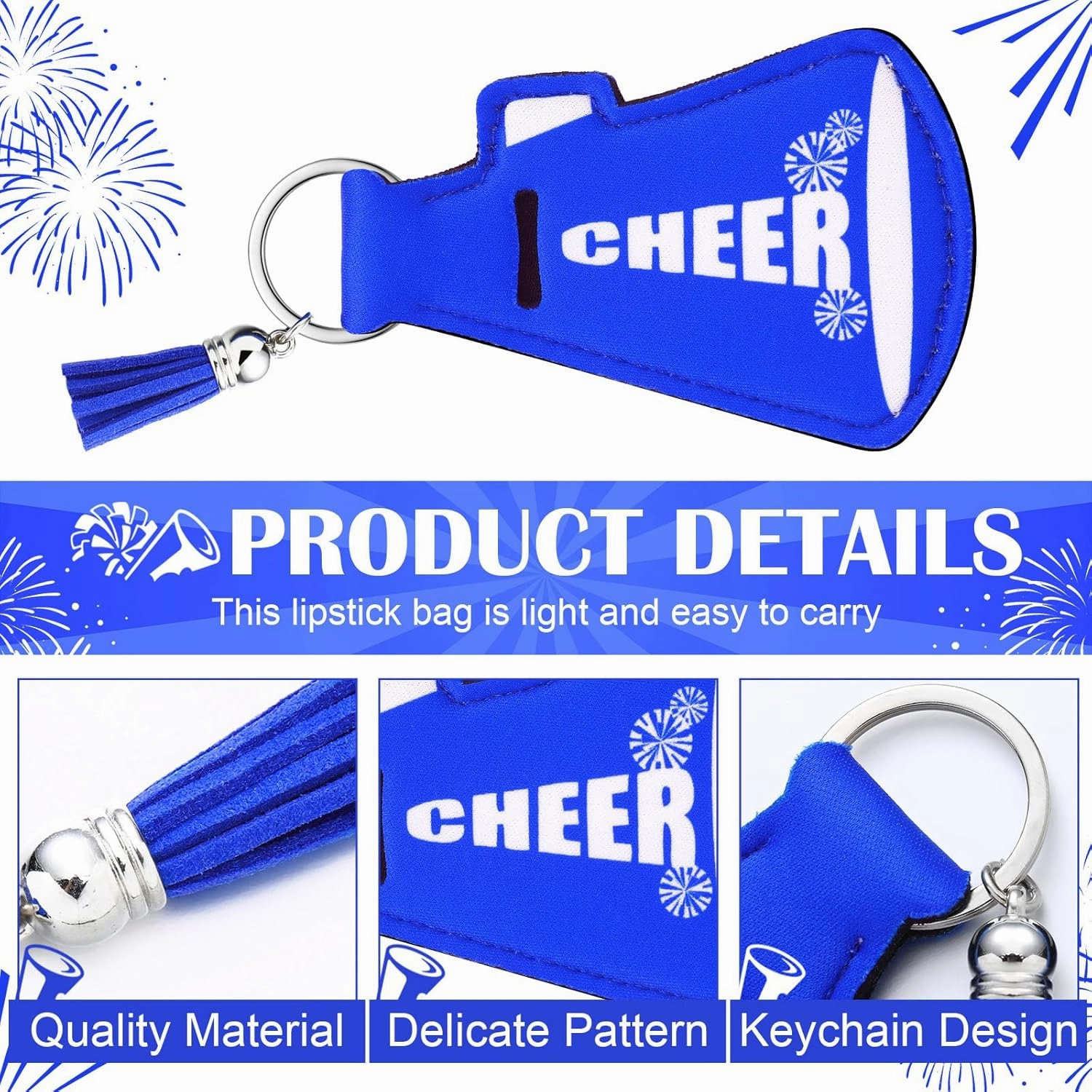 20 Pcs Cheerleading Gifts Bulk Natural Lip Balm Holder with Tassel Hangable Keychain Charms Set Cheer Team Gifts for Cheer Teen Sports Party Supplies(Blue)
