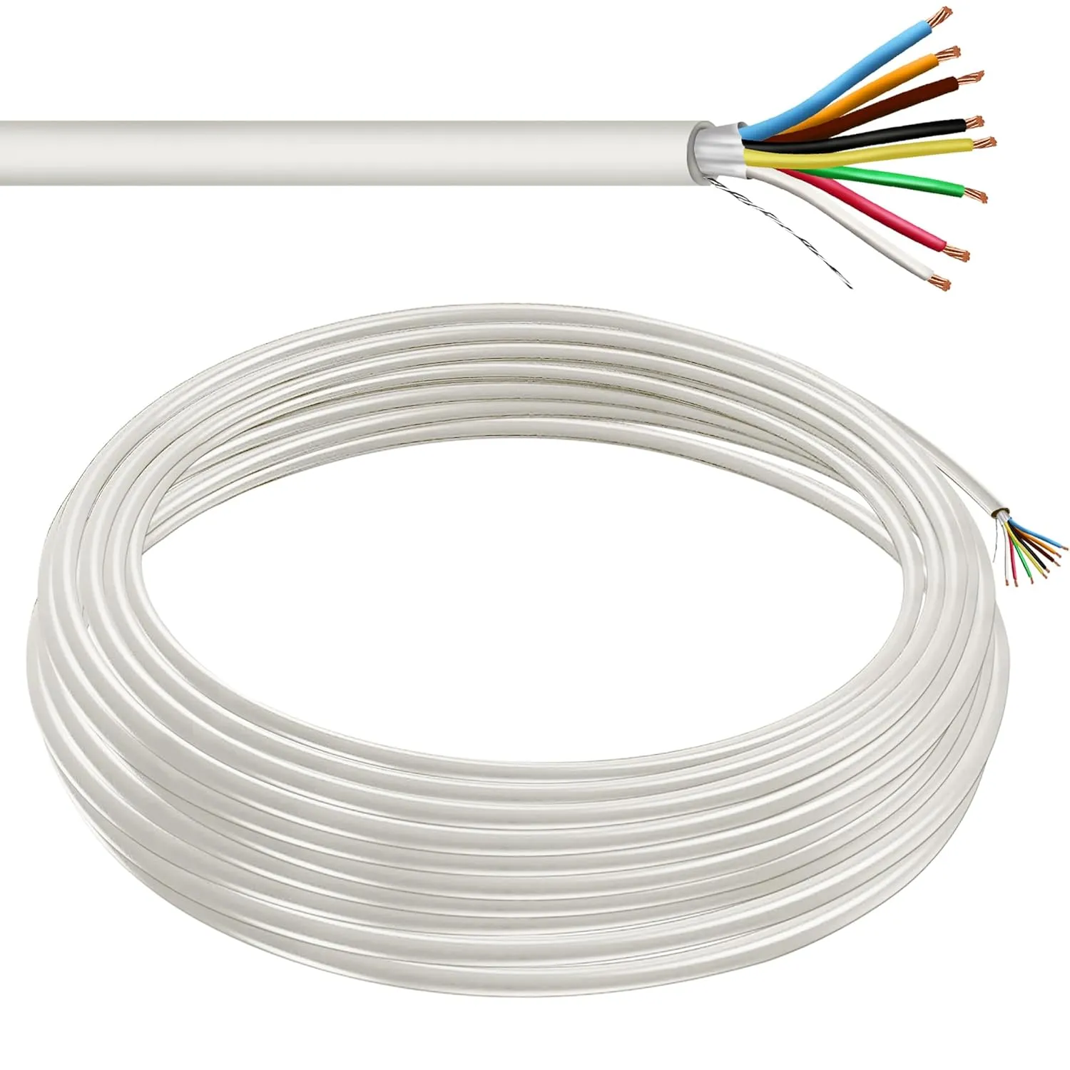 22 AWG 8 Conductor Stranded Shielded Plenum Cable CL3P White Jacket for Security/Alarm/Access Control/Sound - 100 Foot Roll in a Bag