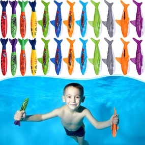24 Pack Diving Torpedo Pool Toys Shark Underwater Games Aged 4-8 Pool Summer Swimming Throwing Diving Beach Toys Games Underwater Gift