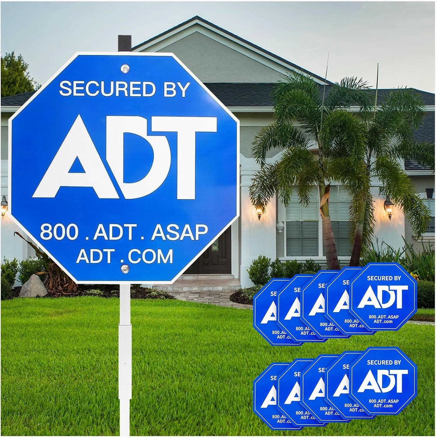 28" ADT Security Signs for Yard with Stake & 10 Pcs ADT Window Stickers, 100% Aluminum Heavy Duty Weatherproof Home Security Signs