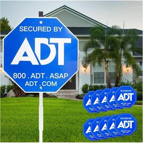 28" ADT Security Signs for Yard with Stake & 10 Pcs ADT Window Stickers, 100% Aluminum Heavy Duty Weatherproof Home Security Signs