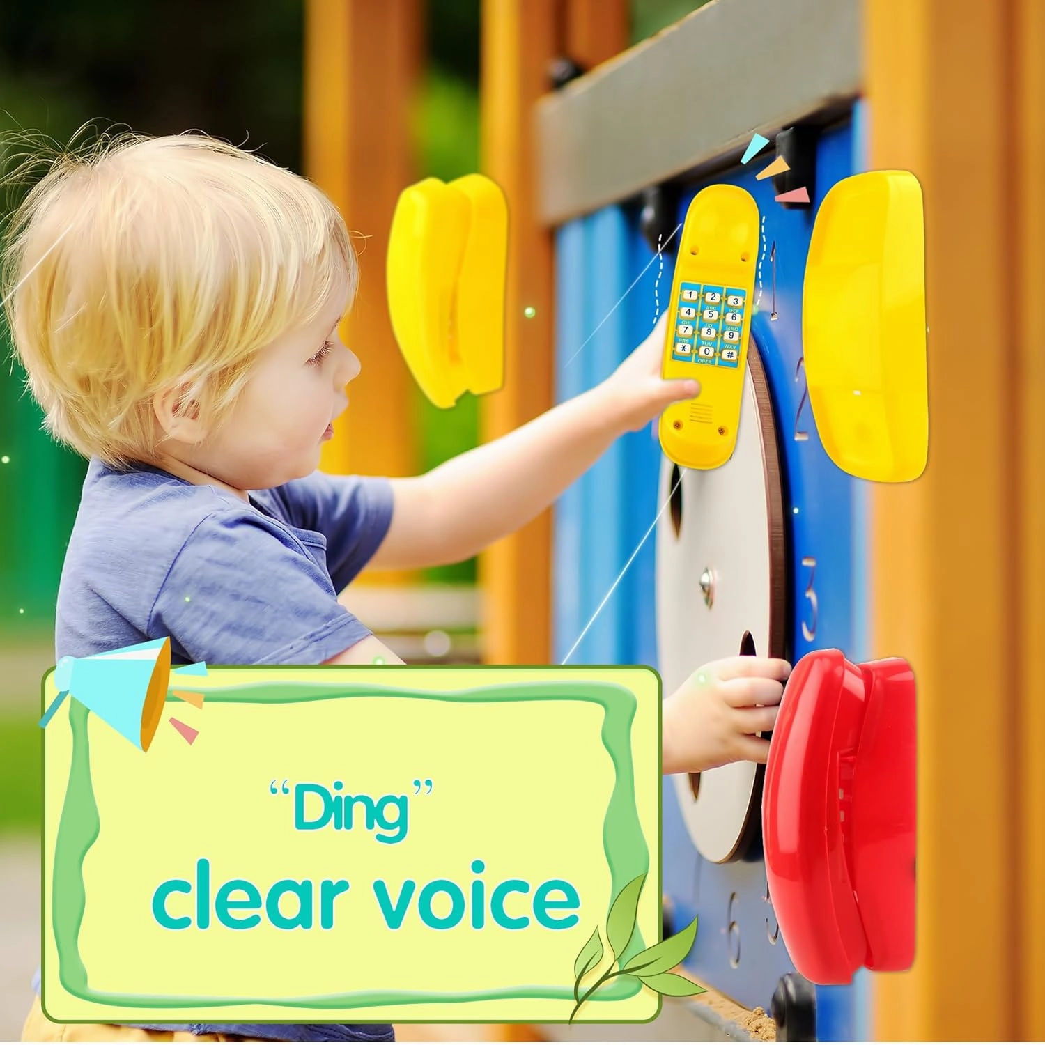 2 Pack Swingset Phone Toys Playground Swing Set Telephone Plastic Pretend Play Telephone with Numeric Key for Kids Outdoor Playground Treehouse Accessories (Yellow, Red)