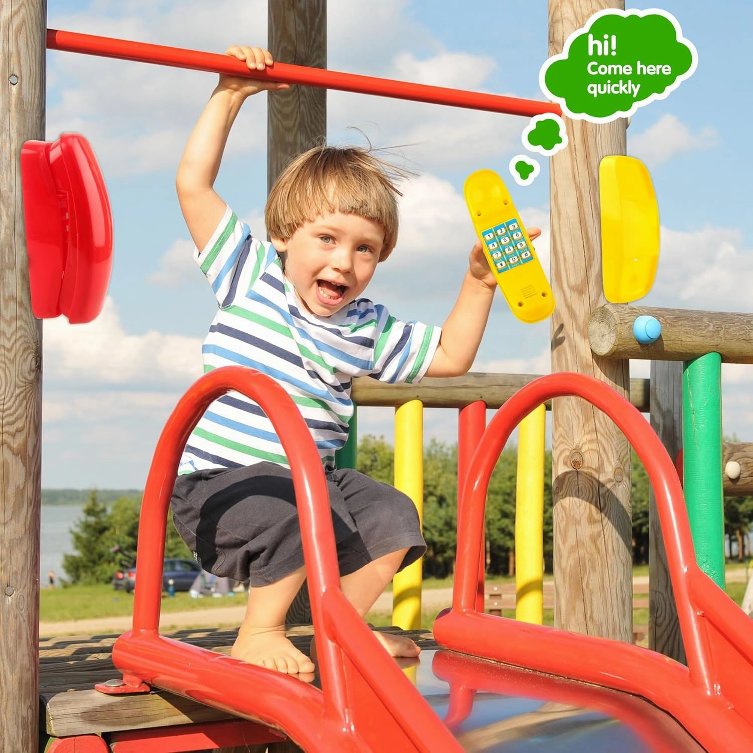 2 Pack Swingset Phone Toys Playground Swing Set Telephone Plastic Pretend Play Telephone with Numeric Key for Kids Outdoor Playground Treehouse Accessories (Yellow, Red)