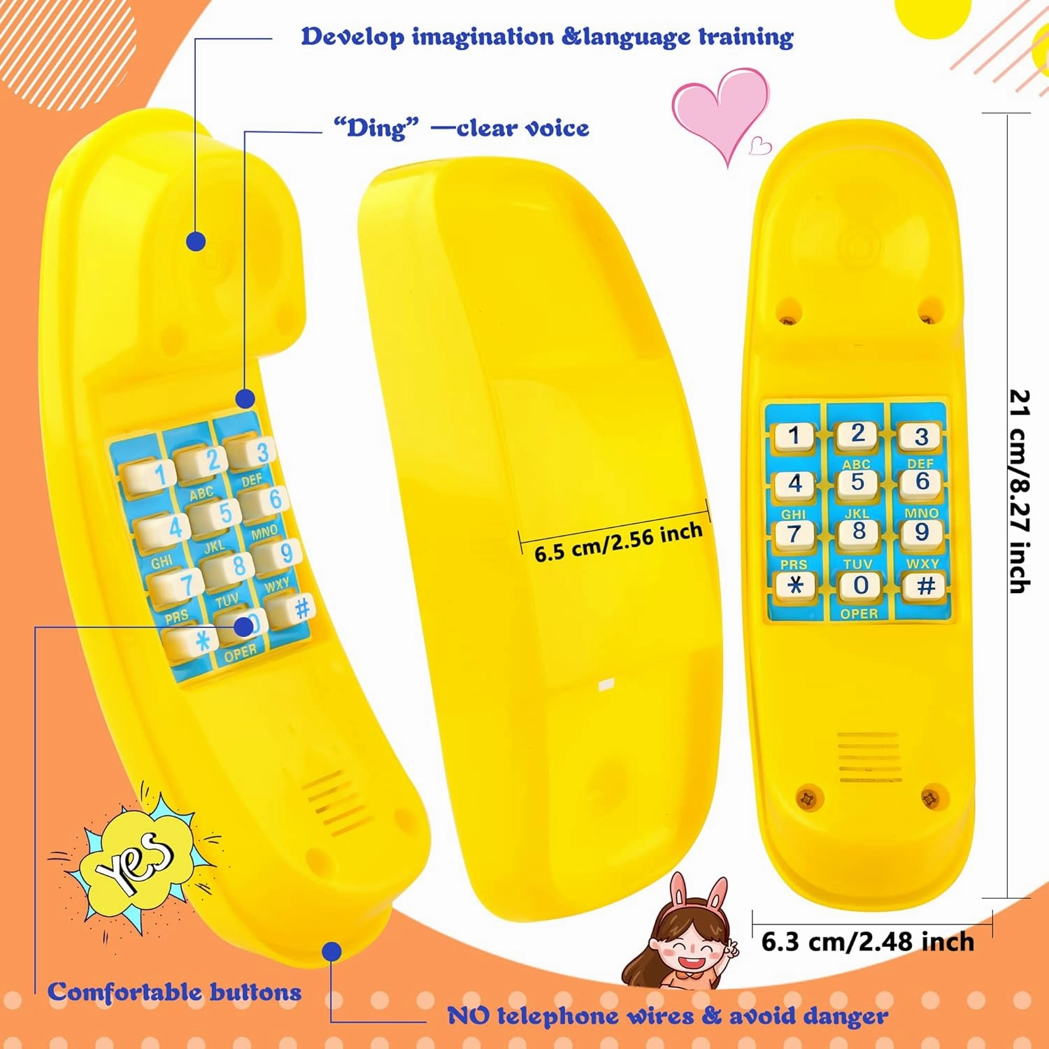 2 Pack Swingset Phone Toys Playground Swing Set Telephone Plastic Pretend Play Telephone with Numeric Key for Kids Outdoor Playground Treehouse Accessories (Yellow, Red)
