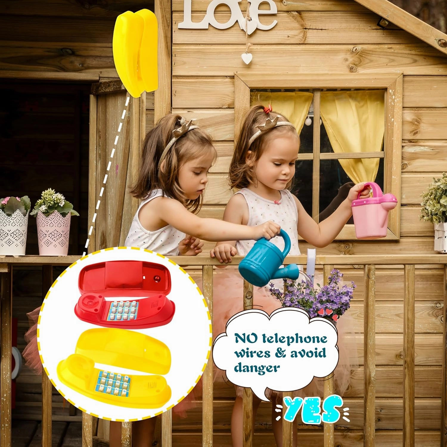 2 Pack Swingset Phone Toys Playground Swing Set Telephone Plastic Pretend Play Telephone with Numeric Key for Kids Outdoor Playground Treehouse Accessories (Yellow, Red)