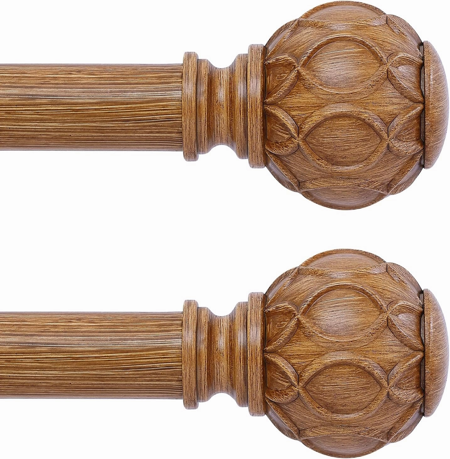 2 Pack Wood Curtain Rods 48 to 84 Inch,1 Inch Adjustable Curtain Rod,Netted Texture Window Curtains Rods,Farmhouse Rustic Heavy Duty Curtain Rods,Brown Wood Grain Decorative Drapery Rods 36-88"