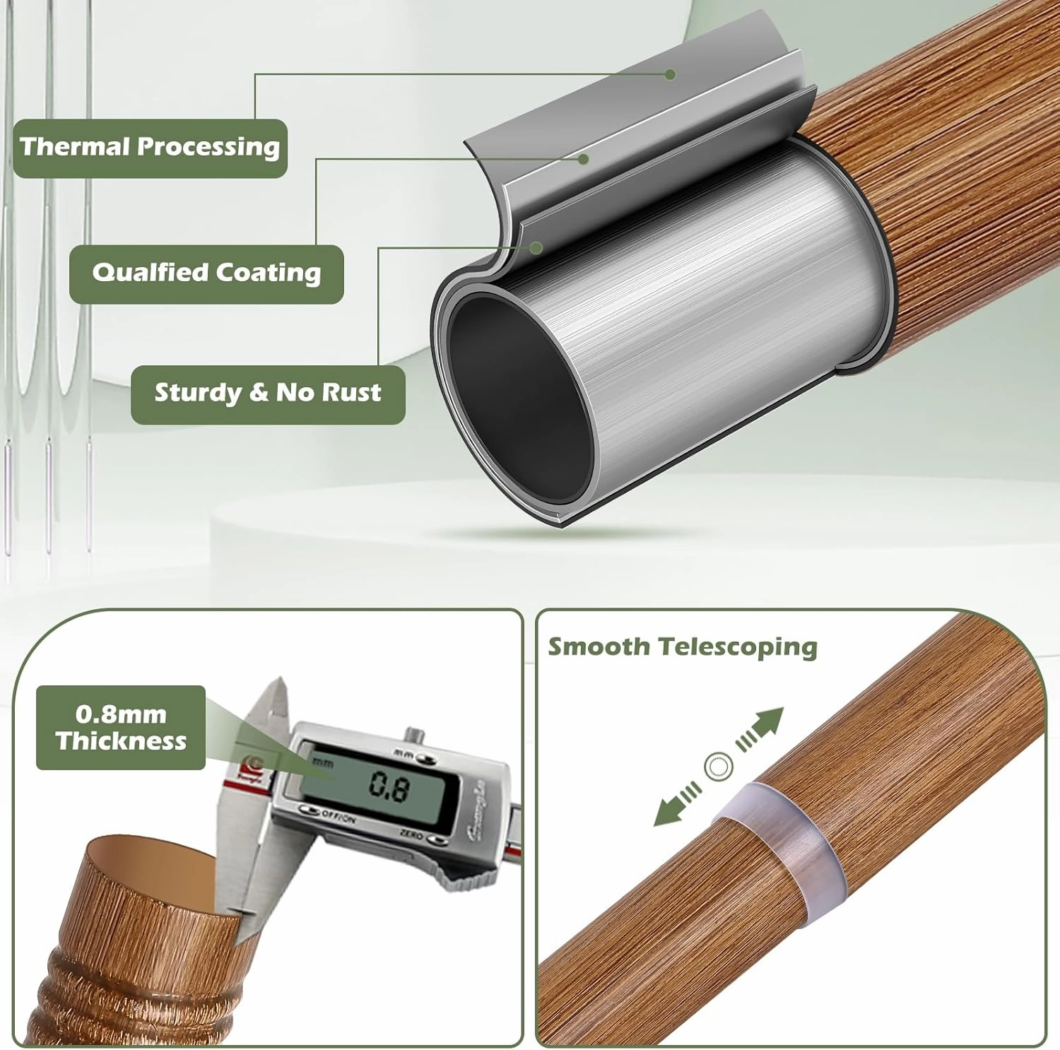 2 Pack Wood Curtain Rods 48 to 84 Inch,1 Inch Adjustable Curtain Rod,Netted Texture Window Curtains Rods,Farmhouse Rustic Heavy Duty Curtain Rods,Brown Wood Grain Decorative Drapery Rods 36-88"