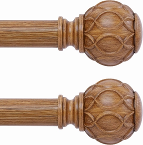 2 Pack Wood Curtain Rods 48 to 84 Inch,1 Inch Adjustable Curtain Rod,Netted Texture Window Curtains Rods,Farmhouse Rustic Heavy Duty Curtain Rods,Brown Wood Grain Decorative Drapery Rods 36-88"