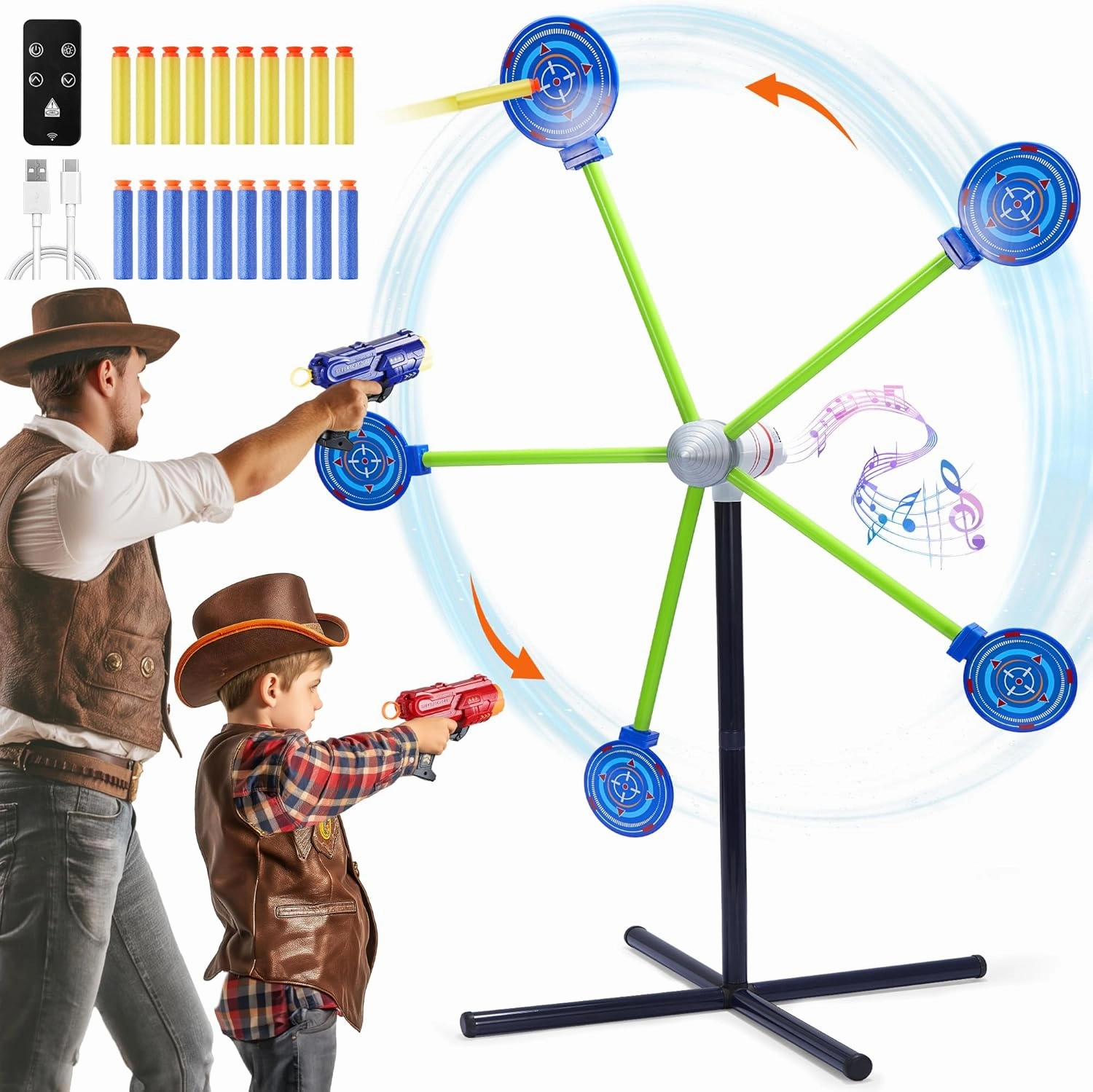 2-Player Shooting Game Toy,Foam Dart Toy Gun with Auto Reset Rotating Shooting Target,Ideal Gift for Kids Ages 4, 5, 6, 7, 8,9,10 