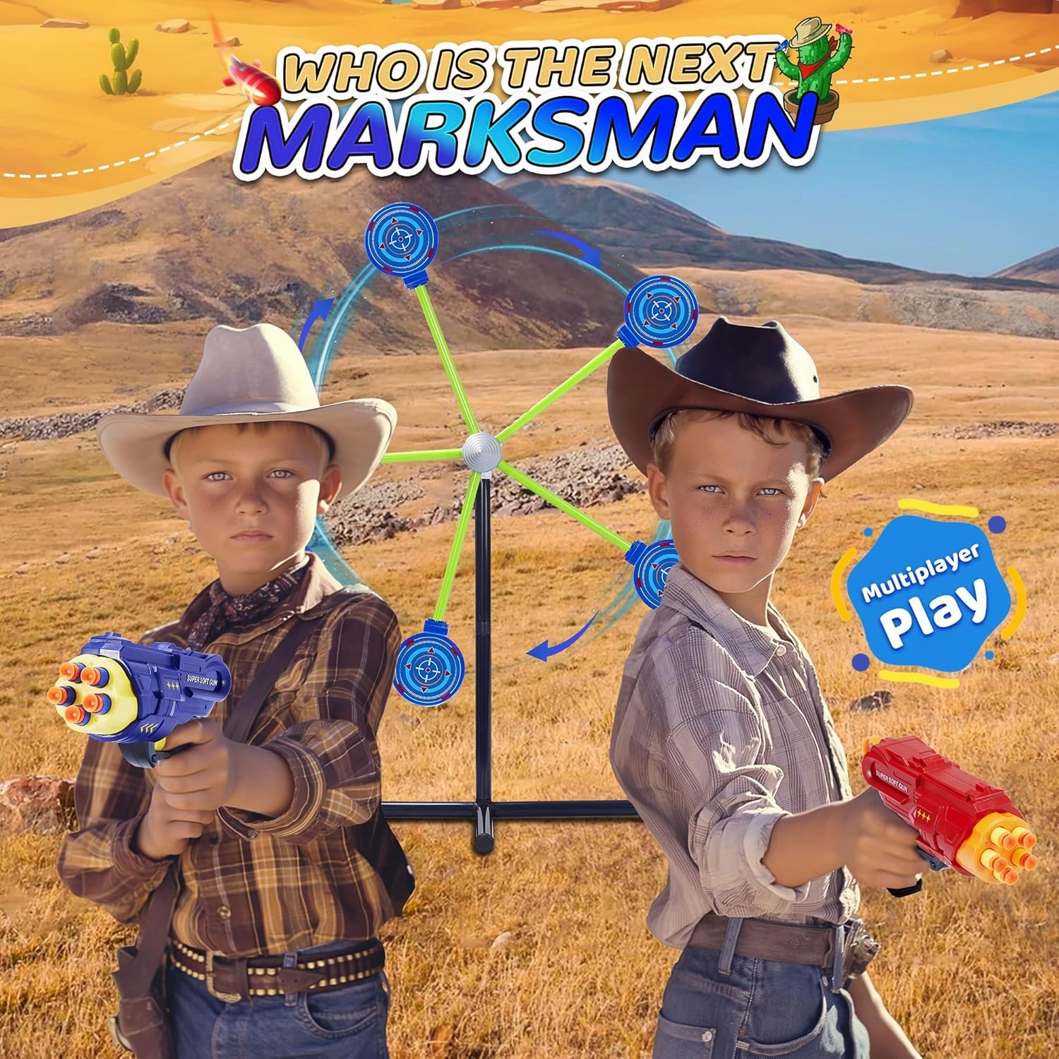 2-Player Shooting Game Toy,Foam Dart Toy Gun with Auto Reset Rotating Shooting Target,Ideal Gift for Kids Ages 4, 5, 6, 7, 8,9,10 