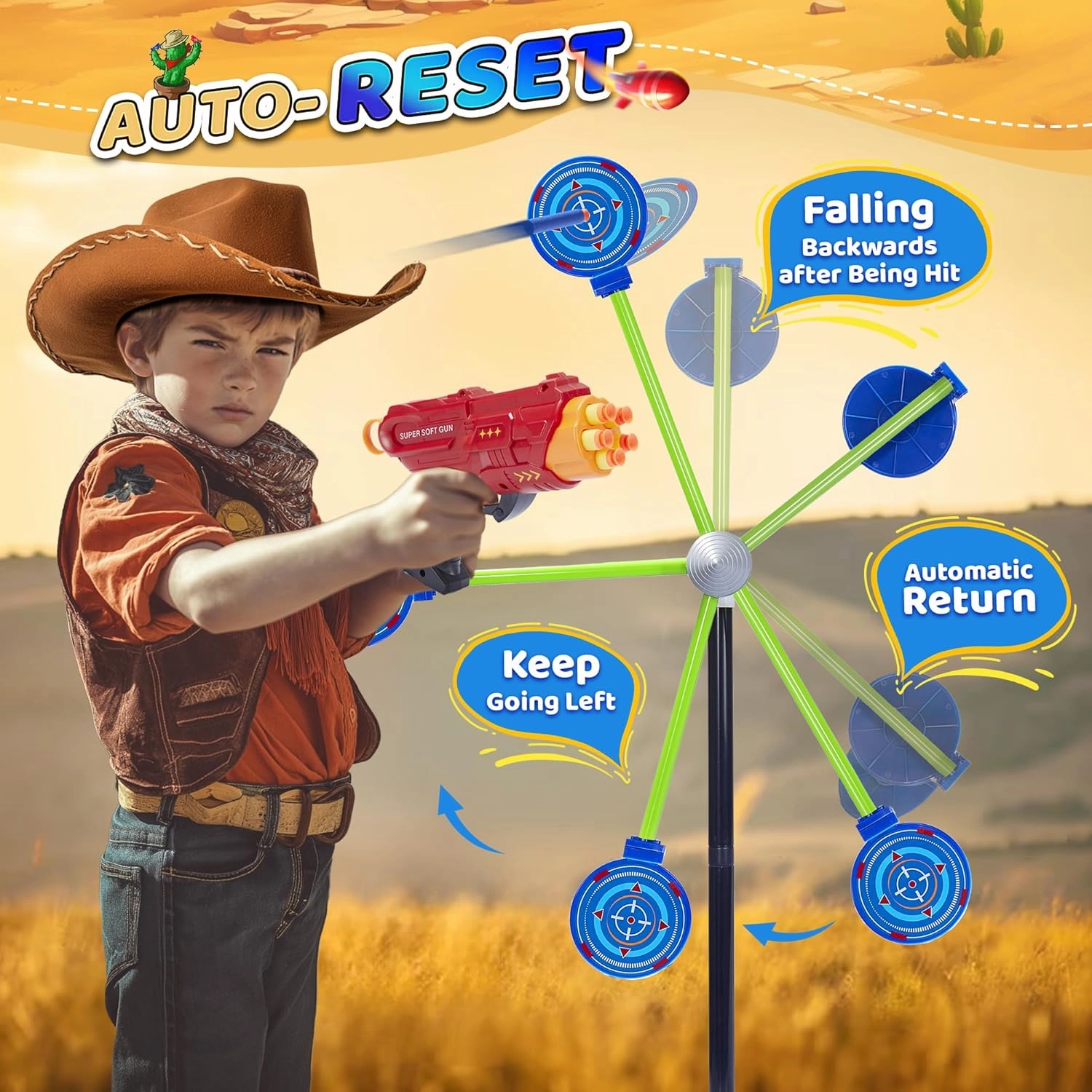 2-Player Shooting Game Toy,Foam Dart Toy Gun with Auto Reset Rotating Shooting Target,Ideal Gift for Kids Ages 4, 5, 6, 7, 8,9,10 