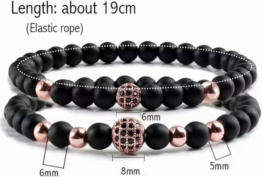 2pcs/set Bracelet Men 6mm Natural Black Matte Stone Micro-inlaid Zircon Ball Beaded Bracelets For Women Yoga